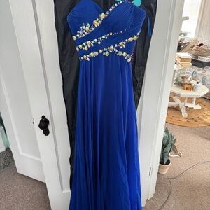 Chic Strapless Royal Blue Dress with Embellishments